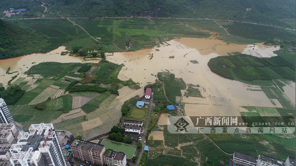 5月27日,河池市罗城县东门镇永安村部分农田被洪水淹没.