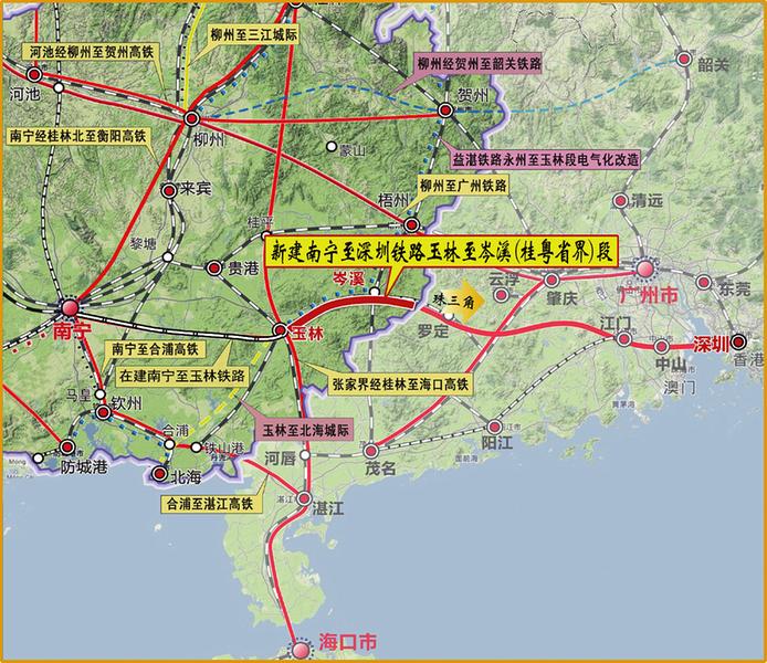 首页>要闻> 南深铁路玉岑段项目线路图     (广西铁投集团供图)南宁云