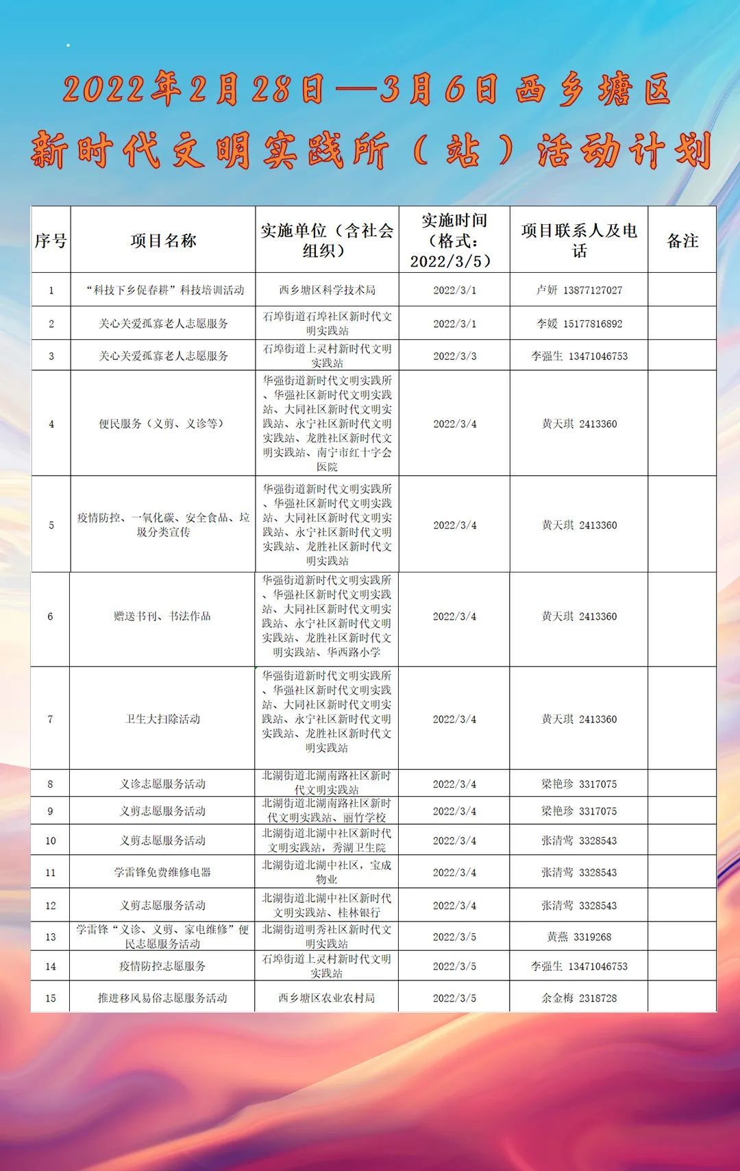 2月28日3月6日西乡塘区新时代文明实践活动安排新鲜出炉